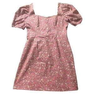 Lily Rose Pink Floral Puff Sleeve Square Neck Mini Dress.